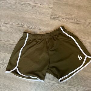 Olive Green Athletic Shorts with White Trim